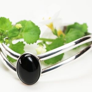 BLACK ONYX STERLING SILVER CUFF BRACELET